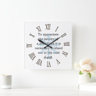 Horloge Carrée Décor pour la maison avec citation d'Aristote pour
