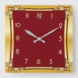 Horloge Carrée Décor rouge et or