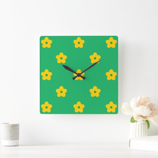 Horloge Carrée Décor vert Bold Y2K Fleur sauvage vibrant (Maison)