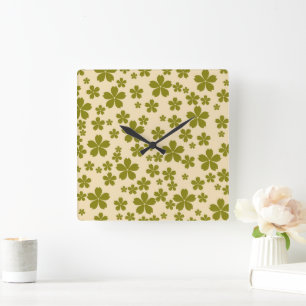 Horloge Carrée Décor vert Bold Y2K Fleur sauvage vibrant