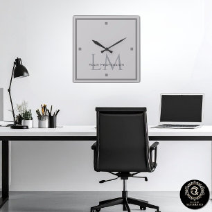 Horloge Carrée Décoration de bureau moderne en gris taupe monogra