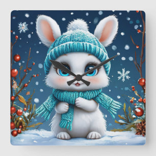 Horloge Carrée 🐰 Décoration de chambre d'hiver mignonne avec lap