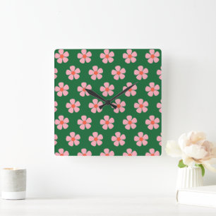 Horloge Carrée Décoration de Maison Vibrante Fleur Sauvage Vert R