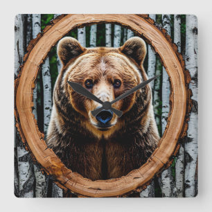 Horloge Carrée Décoration murale nature portrait d'ours pour la m