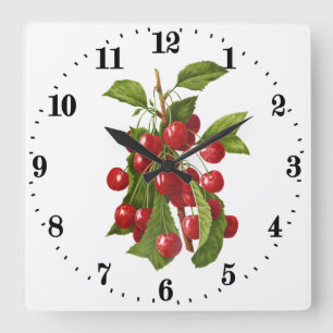 Horloge Carrée Décoration murale vintage cerises cuisine