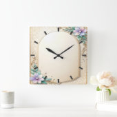 Horloge Carrée Decorative Floral Frame with Pearls Wall Clock (Maison)