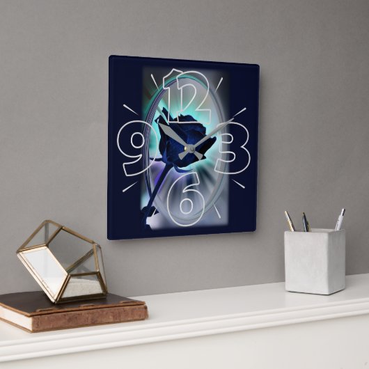 Horloge Carrée Deep blue rose (Bureau)