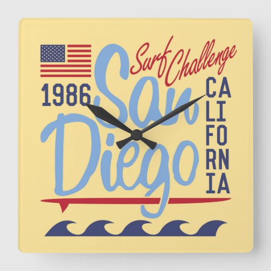 Horloge Carrée Défi 1986 de surf de San Diego (Recto)
