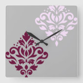 Horloge Carrée Défiler Damask Art I Plum rose Grey (Recto)