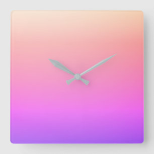 Horloge Carrée Dégradé coloré rose pêche et violet qui s'estompe