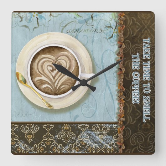 Horloge Carrée Deja Brew Coffee Java Cappuccino Cup Clock (Recto)