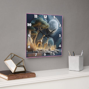 Horloge Carrée D'élégantes girafes sous le ciel illuminé d'Afriqu