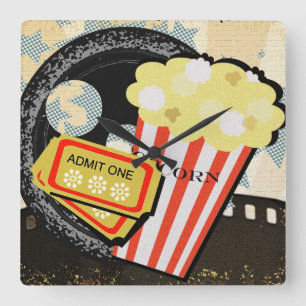 Horloge Carrée Deluxe Vibrant Film Buff Theater Motif -