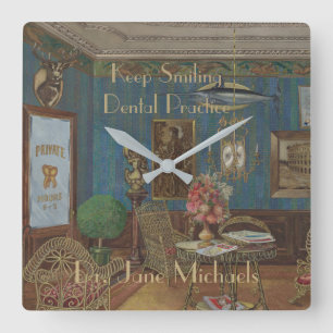 Horloge Carrée Dental Waiting Room Watercolor Gouache Vintage