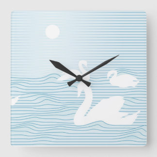 Horloge Carrée Dérive de cygne bleu d'OP Art 