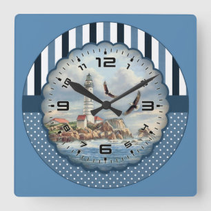 Horloge Carrée Des aigles volent autour d'un phare