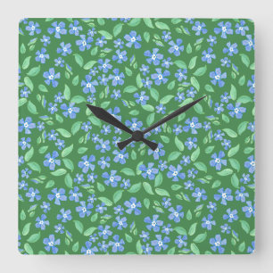 Horloge Carrée Des bords bleus brillants sur des bords floraux ve