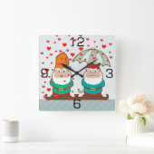 Horloge Carrée Des Gnomes heureux et grincheux (Maison)