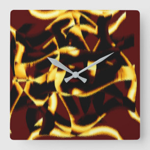 Horloge Carrée Des stries torsadées brûlées jaune parait veloutée