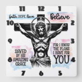 Horloge Carrée Description complexe de Jésus sur la croix (Recto)