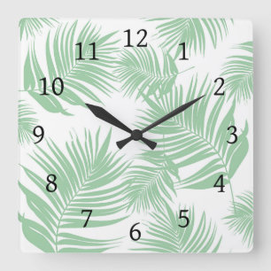 Horloge Carrée Design 165 feuilles de palmiers verts