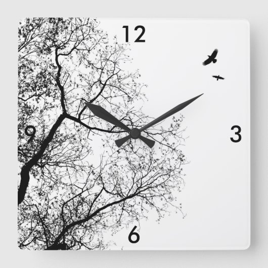 Horloge Carrée Design 24 Trees and Crow Raven Birds (Recto)