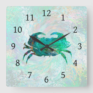 Horloge Carrée Design 41 Crabe turquoise