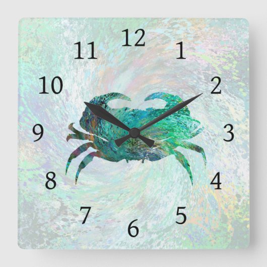 Horloge Carrée Design 41 Crabe turquoise (Recto)
