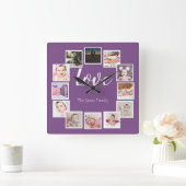 Horloge Carrée Design a 12 Photo Collage Personalized Purple (Maison)
