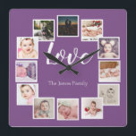 Horloge Carrée Design a 12 Photo Collage Personalized Purple<br><div class="desc">12 Photo Collage Personalized Template wall clock / Purple...  simply add your own photographis and text to this great wall clock ...  easy to personalize ...  customizable photo clotemplate from Ricaso - perfect gift-ideas</div>