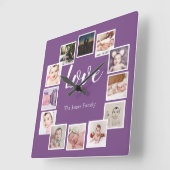 Horloge Carrée Design a 12 Photo Collage Personalized Purple (Angle)