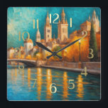 Horloge Carrée Design abstrait moderne Or Orange Bleu européen<br><div class="desc">Design abstrait moderne Or et bleu européen.</div>