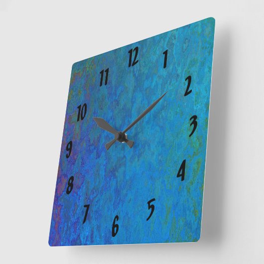 Horloge Carrée design abstrait or et bleu (Angle)