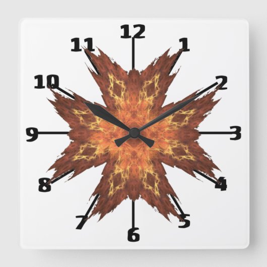 Horloge Carrée Design d'art fractal rouge orange du sud-ouest (Recto)