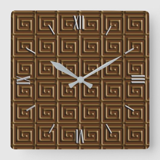 Horloge Carrée Design de clé grecque - chocolat noir (Recto)