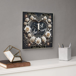 Horloge Carrée Design de coeur élégant pour les Anniversaires