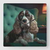 Horloge Carrée Design de portrait classique de Cocker Spaniel élé (Recto)
