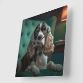 Horloge Carrée Design de portrait classique de Cocker Spaniel élé (Angle)