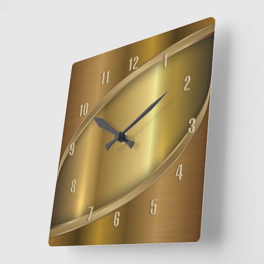 Horloge Carrée Design élégant en métal doré brillant (Angle)