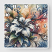 Horloge Carrée Design Floral Abstrait Avec Lily Blanche (Recto)