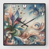Horloge Carrée Design floral Abstrait et dynamique dans des coule (Recto)
