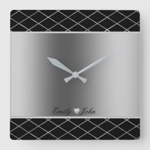 Horloge Carrée Design Géométrique Gris Noir Et Argent