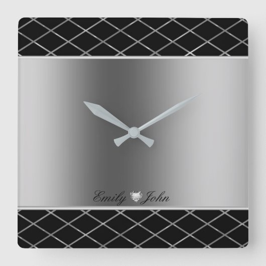 Horloge Carrée Design Géométrique Gris Noir Et Argent (Recto)