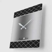 Horloge Carrée Design Géométrique Gris Noir Et Argent (Angle)