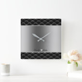 Horloge Carrée Design Géométrique Gris Noir Et Argent (Maison)