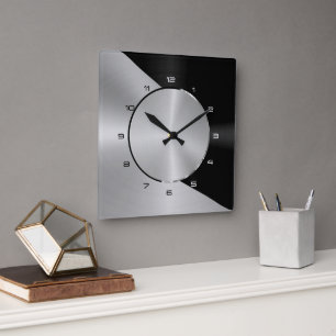 Horloge Carrée Design géométrique métallique moderne noir et arge