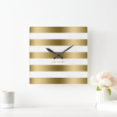 Horloge Carrée Design moderne Gold Stripes Over White Background (Maison)