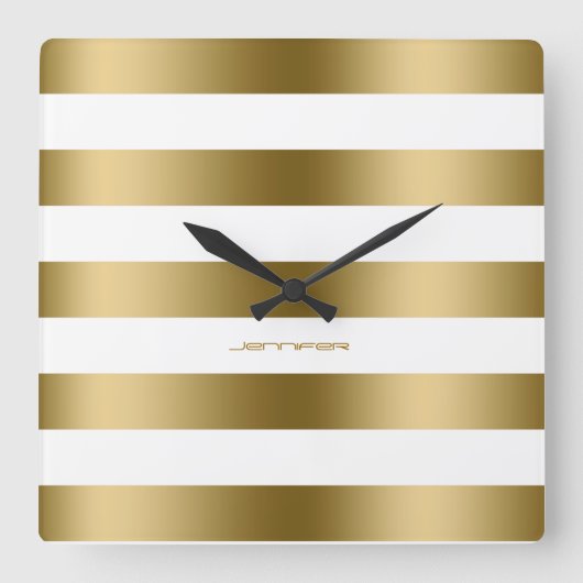 Horloge Carrée Design moderne Gold Stripes Over White Background (Recto)