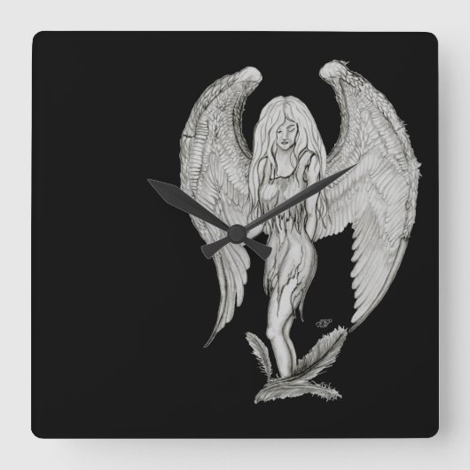Horloge Carrée Design noir et blanc Angel (Recto)