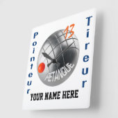 Horloge Carrée Design pétanque moderne et distinctif personnalisa (Angle)